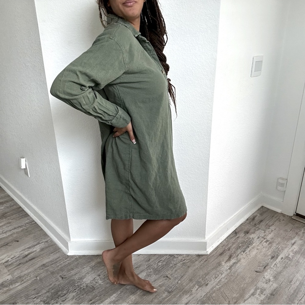 Green Khaki Shirt Dress